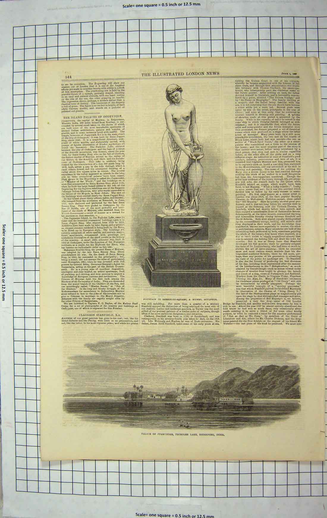 Old Antique Print 1867 Fountain Marquis Lansdowne Palace Jugmunder India 19th