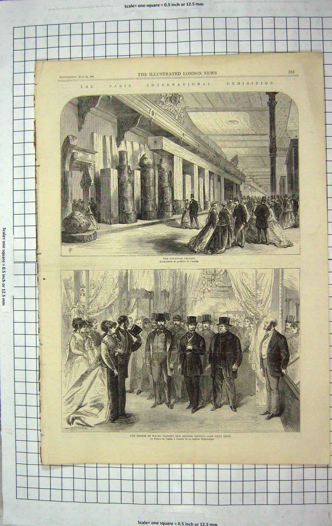 Original Old Antique Print 1867 Paris Exhibition Prince Wales British Section