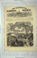 Original Old Antique Print 1867 Queen Royal Albert Hall Art Science Kensington
