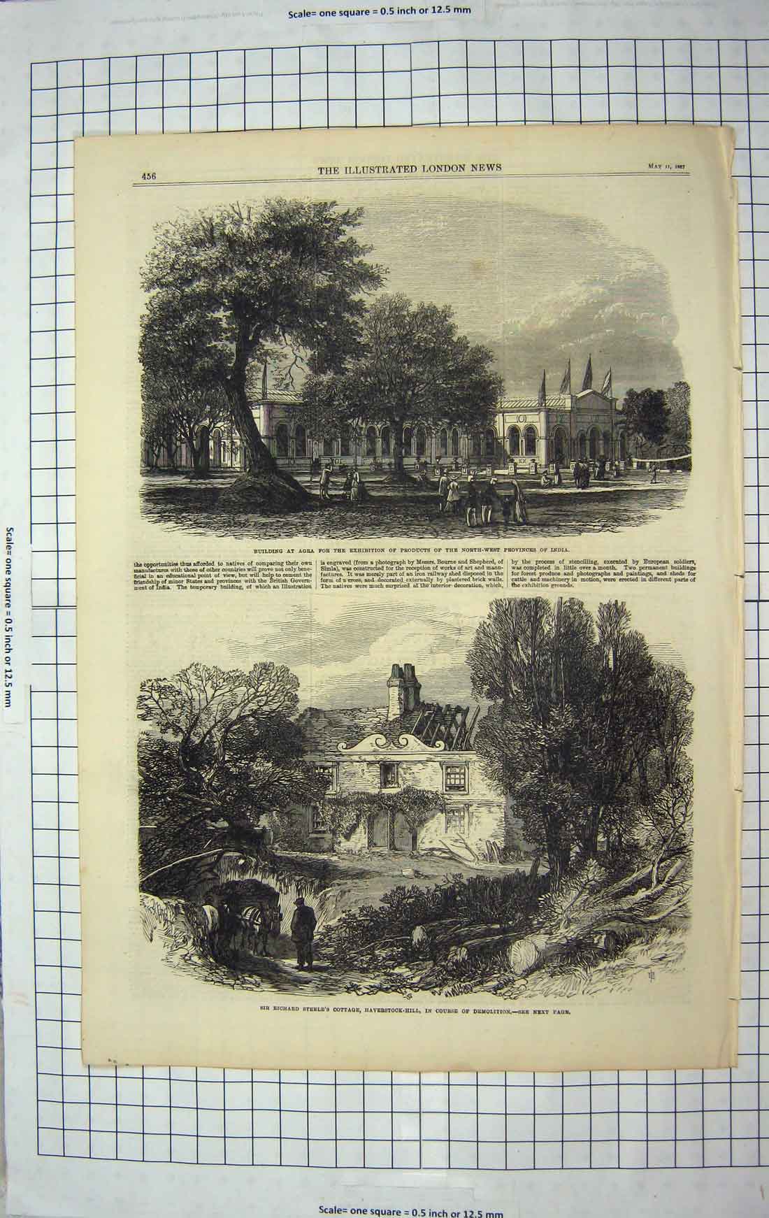 Original Old Antique Print 1867 Richard Steele Cottage Haverstock Agra India