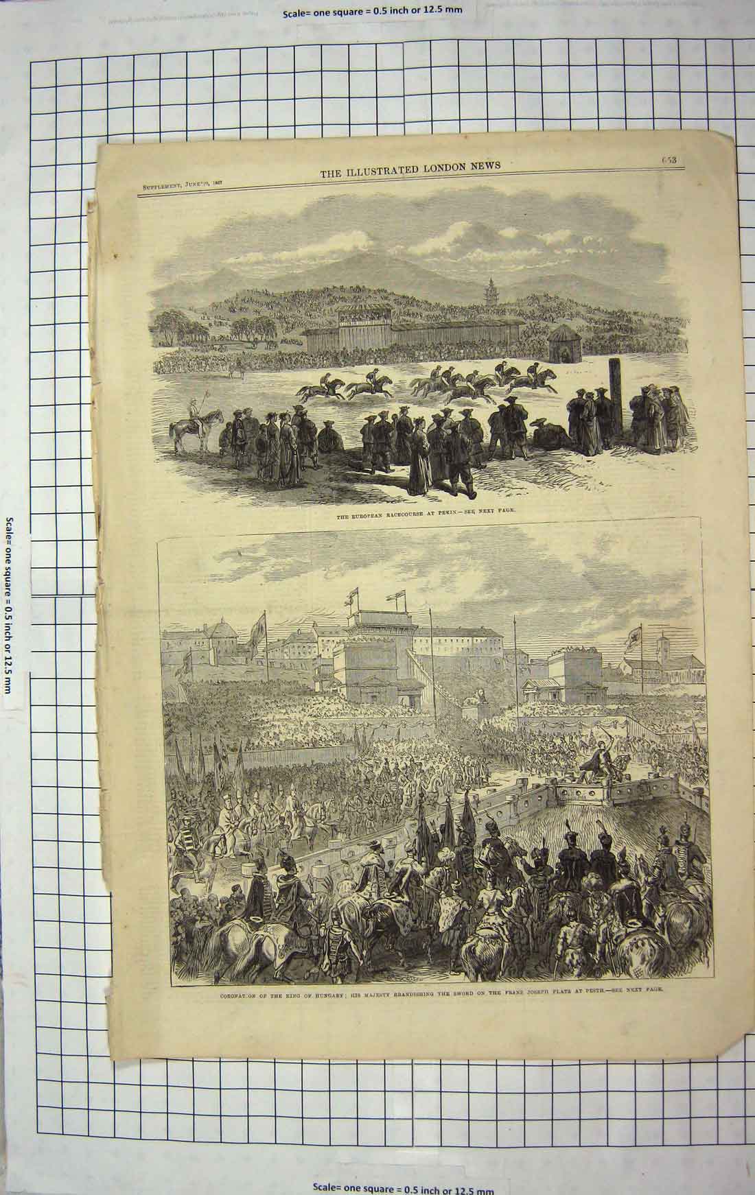 Old Antique Print 1867 Horses Racecourse Pekin King Hungary Pesth Joseph 19th