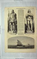Old Antique Print 1867 Statue Stuart Kings Arab Slave Dhow Ship Penguin 19th