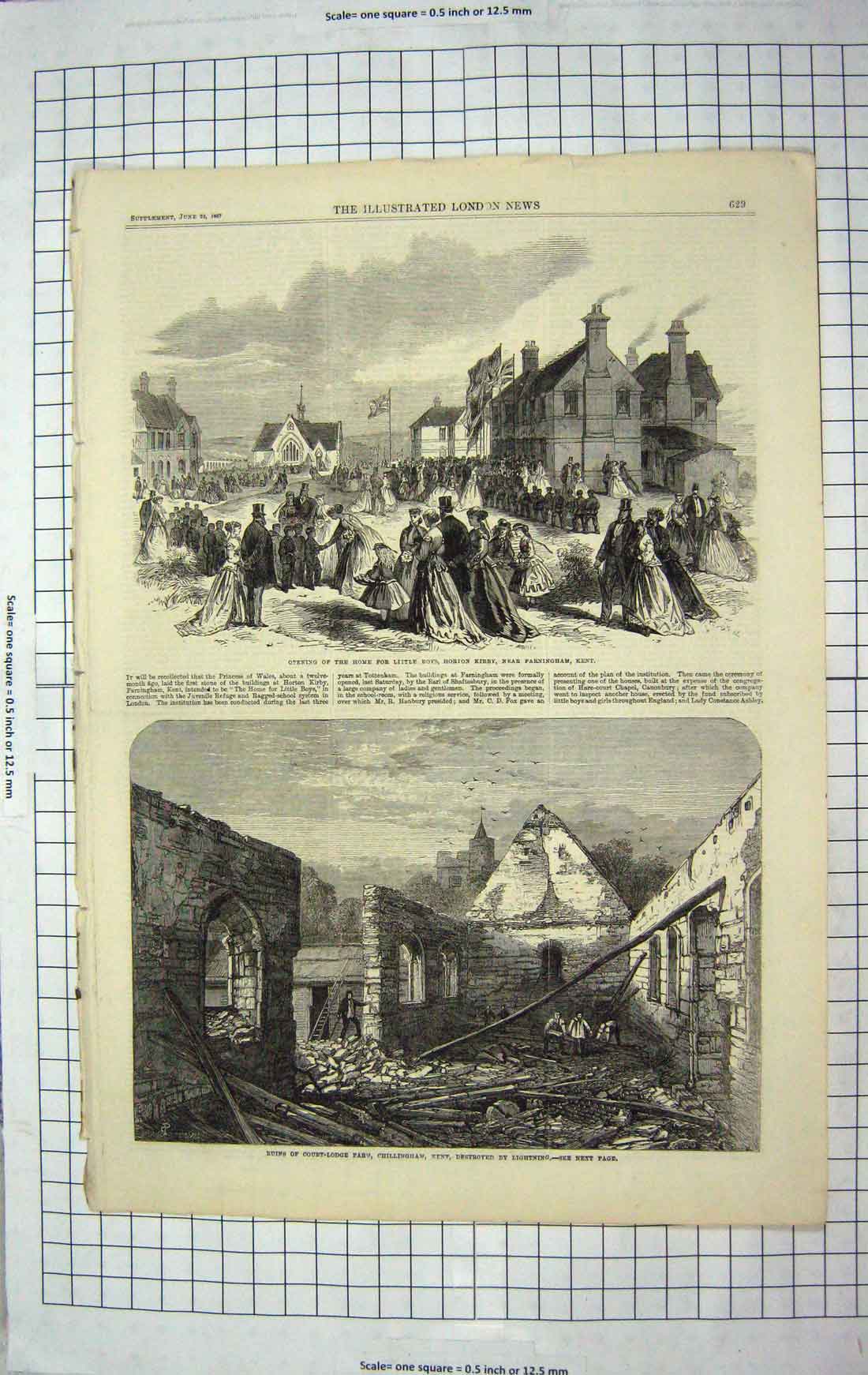 Old Antique Print 1867 Home Boys Horton Kirby Farningham Chillingham Kent 19th