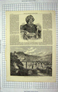 Original Old Antique Print 1867 Maharajah Mysore Viaduct Brecon Neath Railway