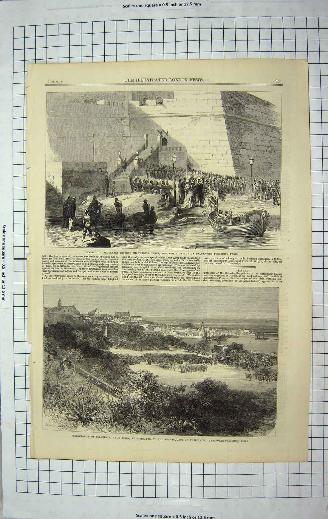 Old Antique Print 1867 Patrick Grant Governor Malta Lady Airey Gibraltar 19th