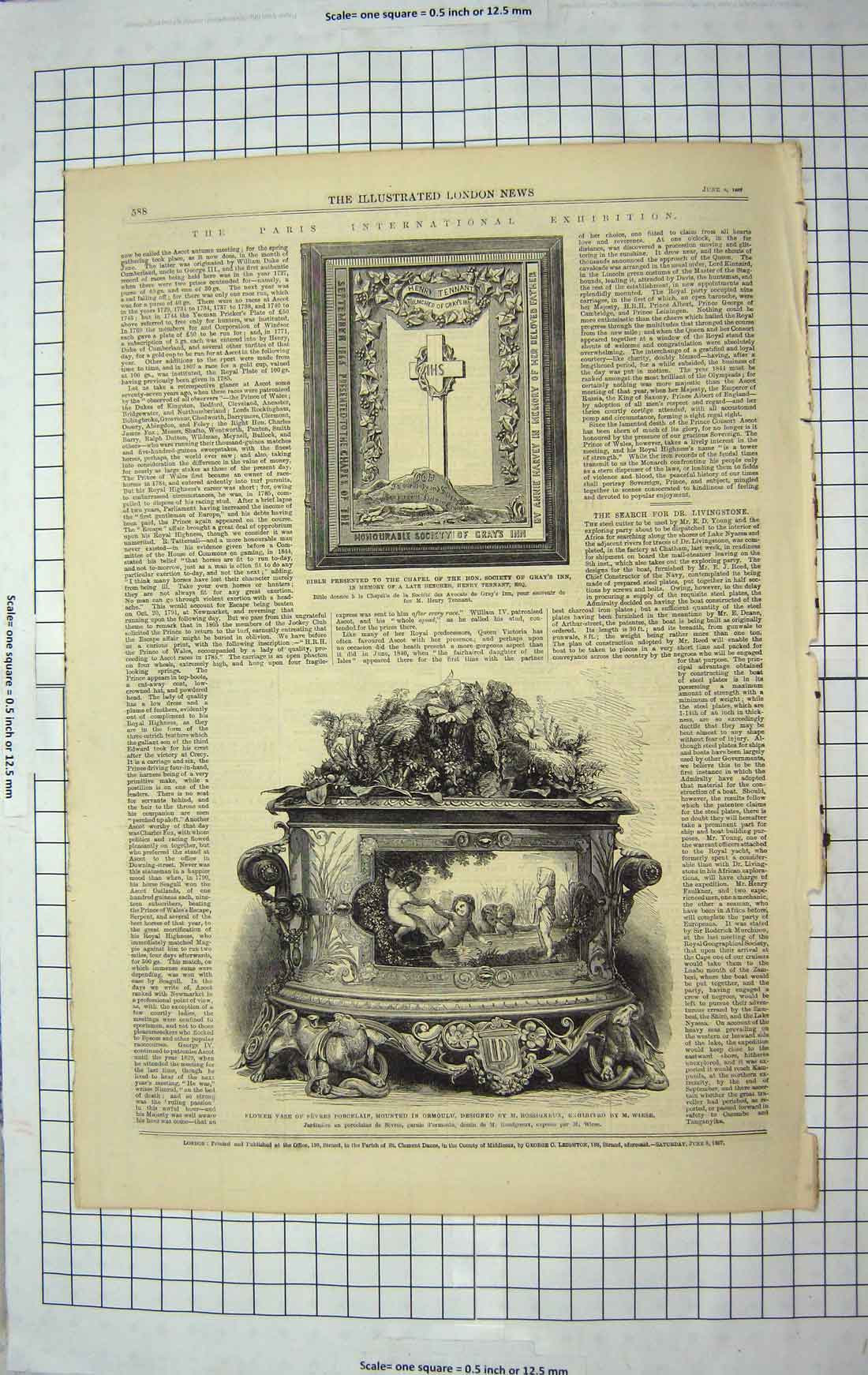 Old Antique Print 1867 Flower Vase Porcelain Ormoulu Henry Tennant Gray'S 19th