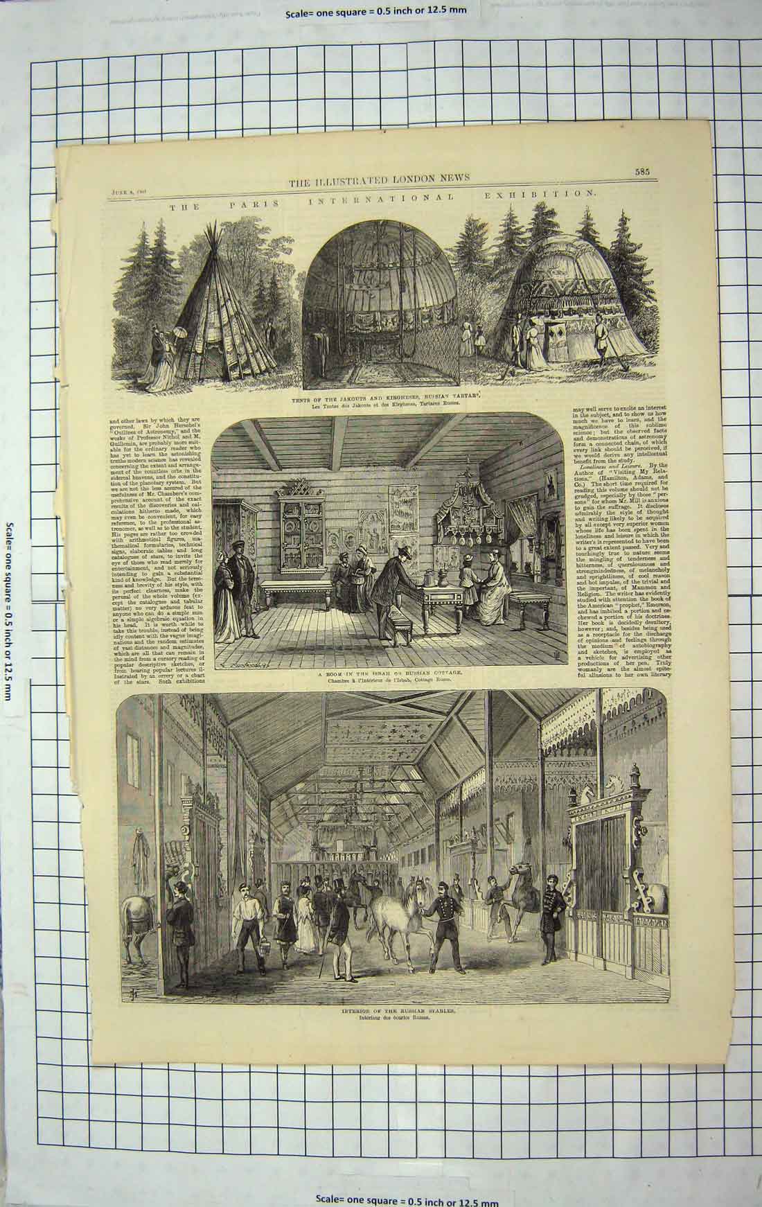 Original Old Antique Print 1867 Paris Jakouts Kirgheses Russian Cottag Stables