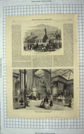 Old Antique Print 1867 Paris Exhibition Anglo-American Church Furniture 19th