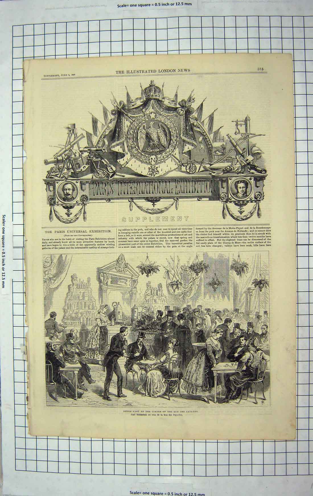 Original Old Antique Print 1867 Dutch CafÇ Rue Des Pays-Bas Paris Exhibition
