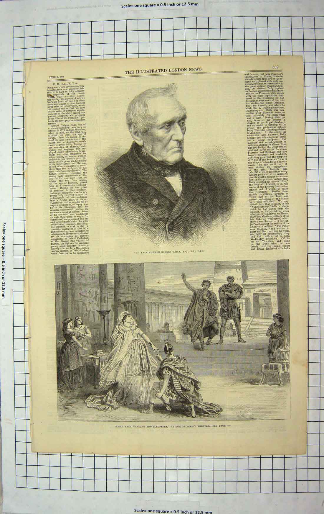 Old Antique Print 1867 Edward Hodges Baily Scene Princess Theatre Antony 19th