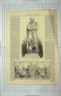 Old Antique Print 1867 Statue Lord Herbert Pall-Mall Bas-Relief Pedestal 19th