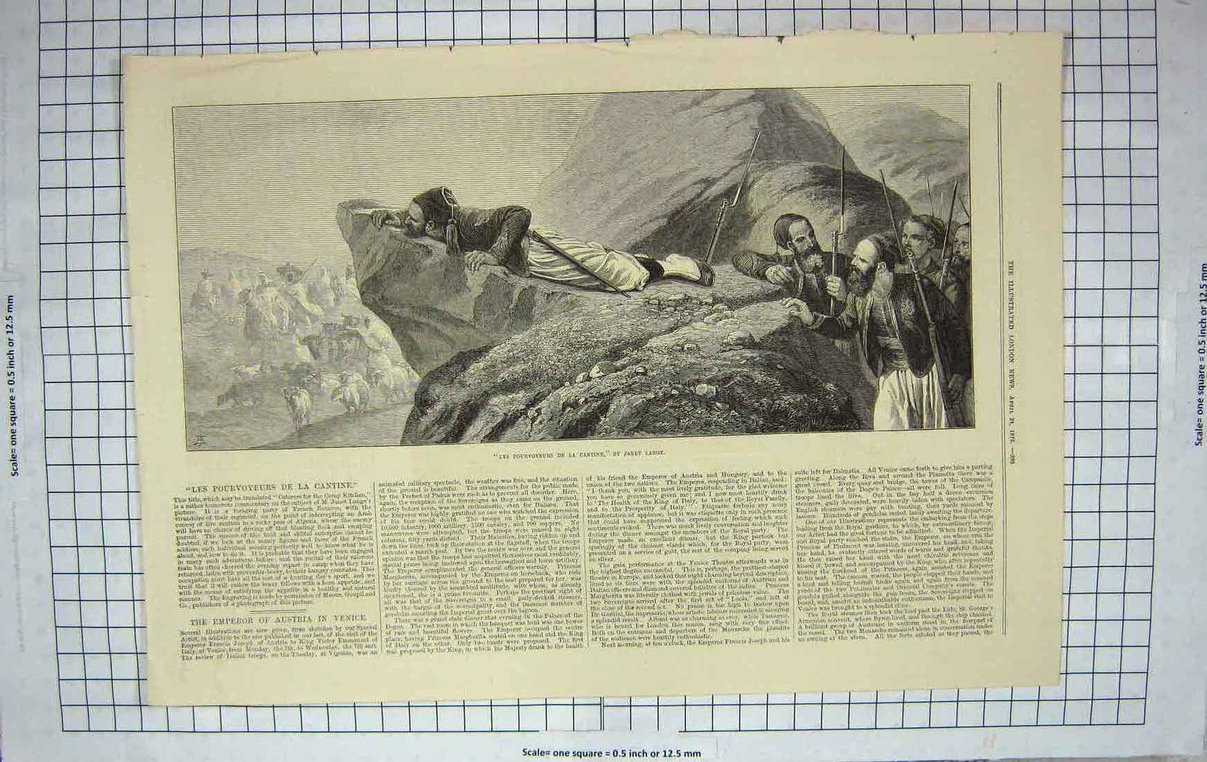 Original Old Antique Print 1875 Les Pourvoyeurs De La Cantine Siers Look-Out