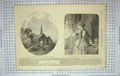 Original Old Antique Print 1852 Village Church Beautiful Girl 19th