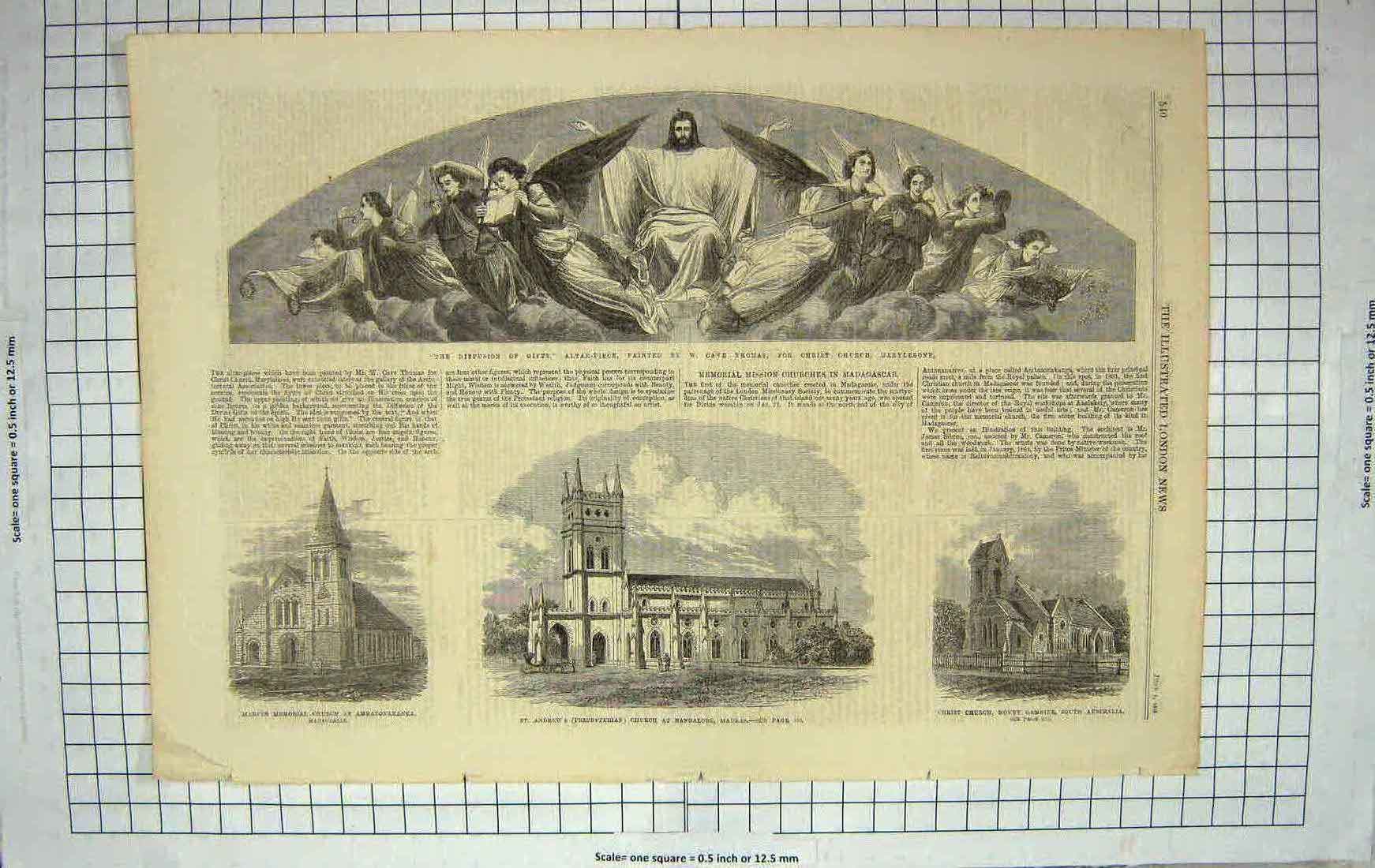 Original Old Antique Print 1867 Martyr Church Andrew'S Bangalore Madras Gambier