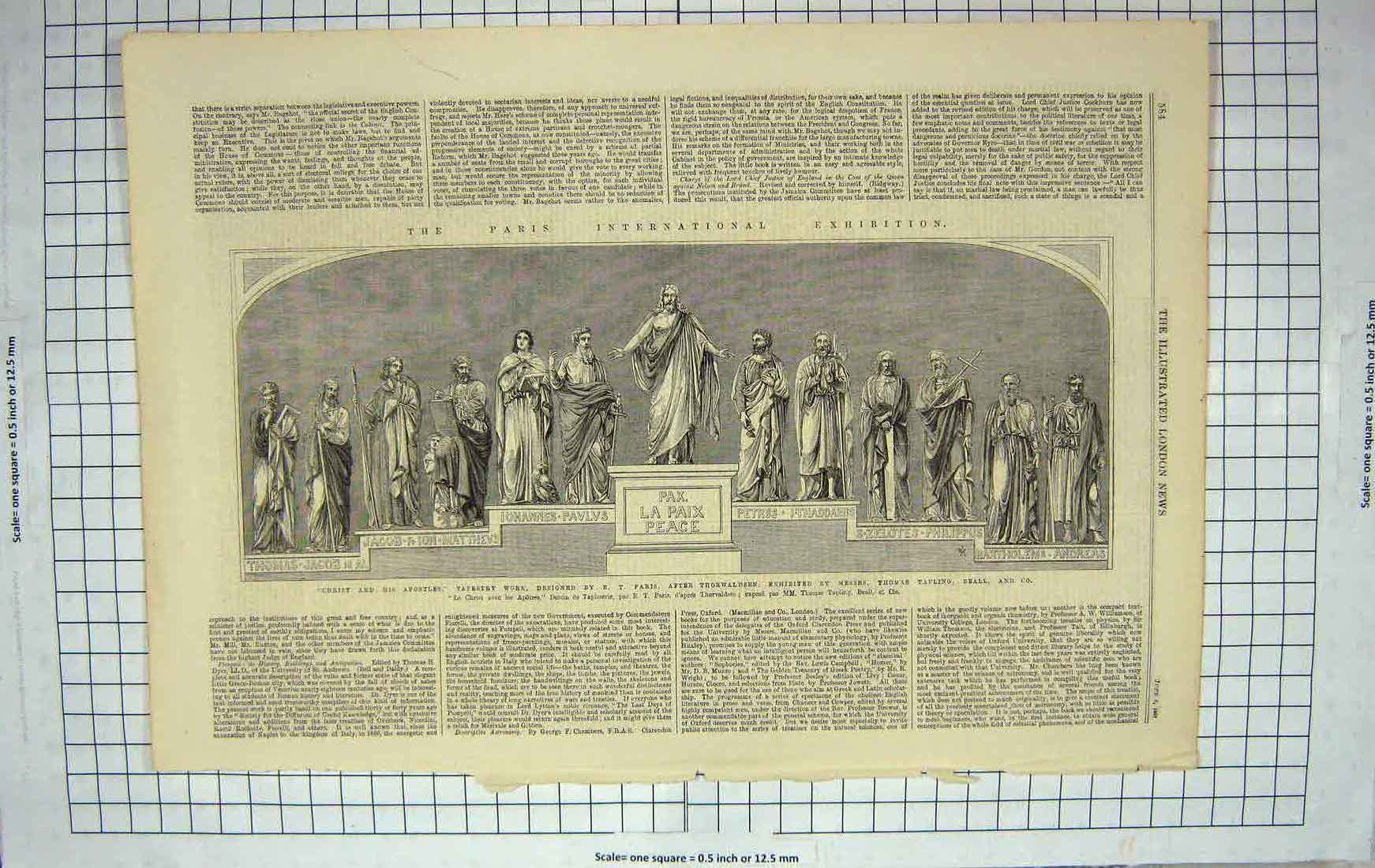 Original Old Antique Print 1867 Christ Apostles Tapestry Work Paris Exhibition