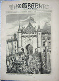 Original Old Antique Print 1875 Queen Sheffield Triumphal Arch Duke Norfolk