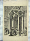 Old Antique Print 1877 Gorsvenor Gallery Bond Street London Architecture 19th