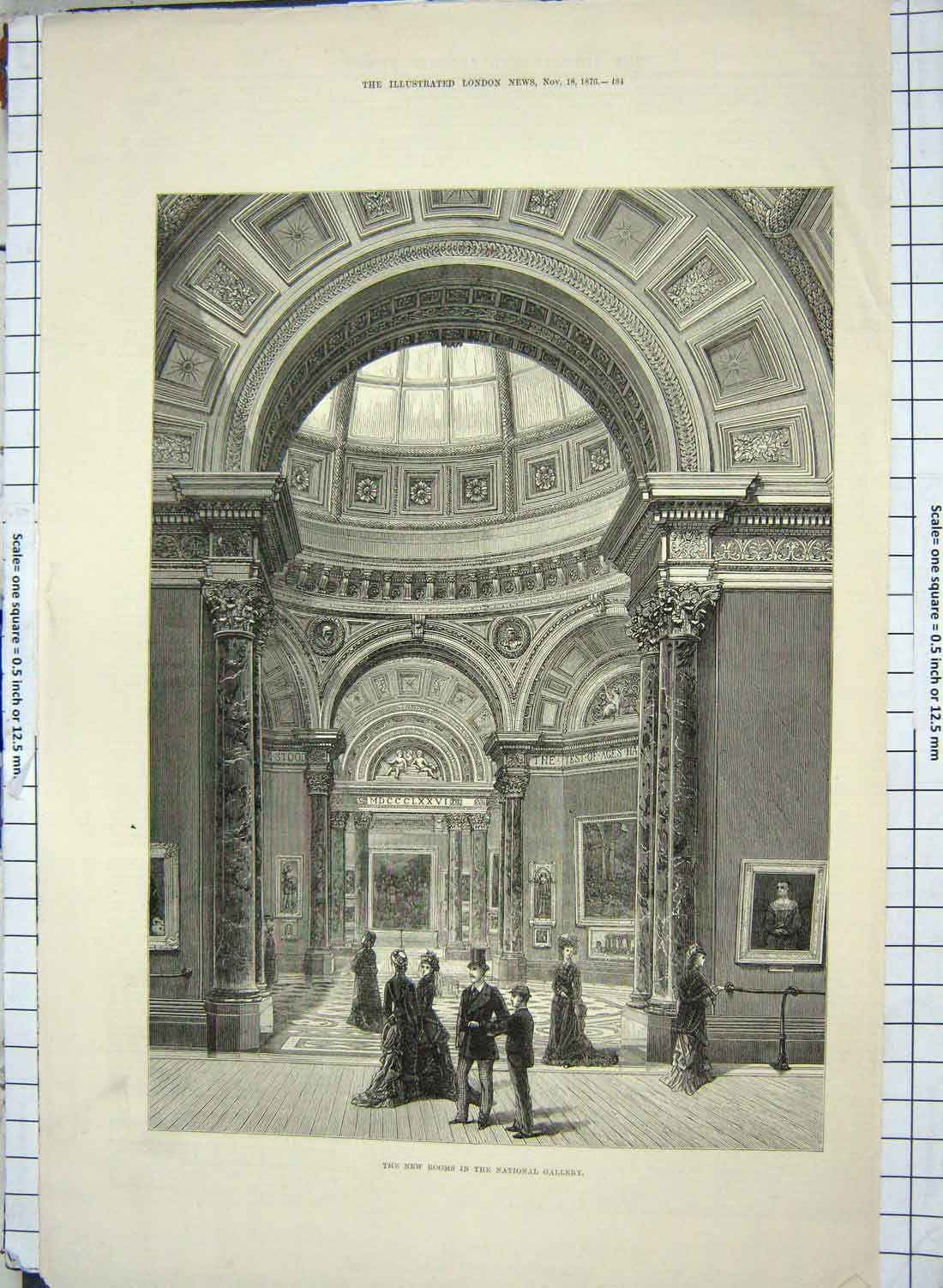 Old Antique Print 1876 New Rooms National Gallery Art Paintings Fine Art 19th