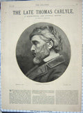 Original Old Antique Print 1881 Portrait Thomas Carlyle 19th Century