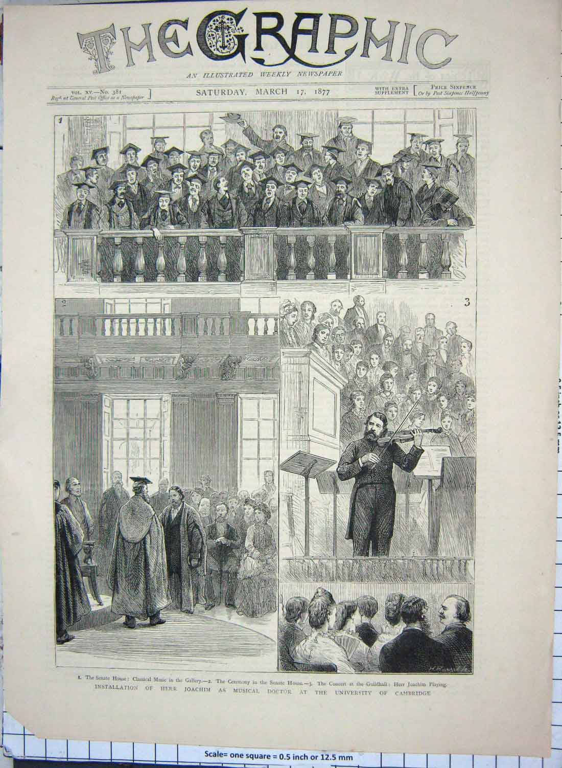 Antique Old Print *3714 1877 Herr Joachim Musical Doctor University Cambridge