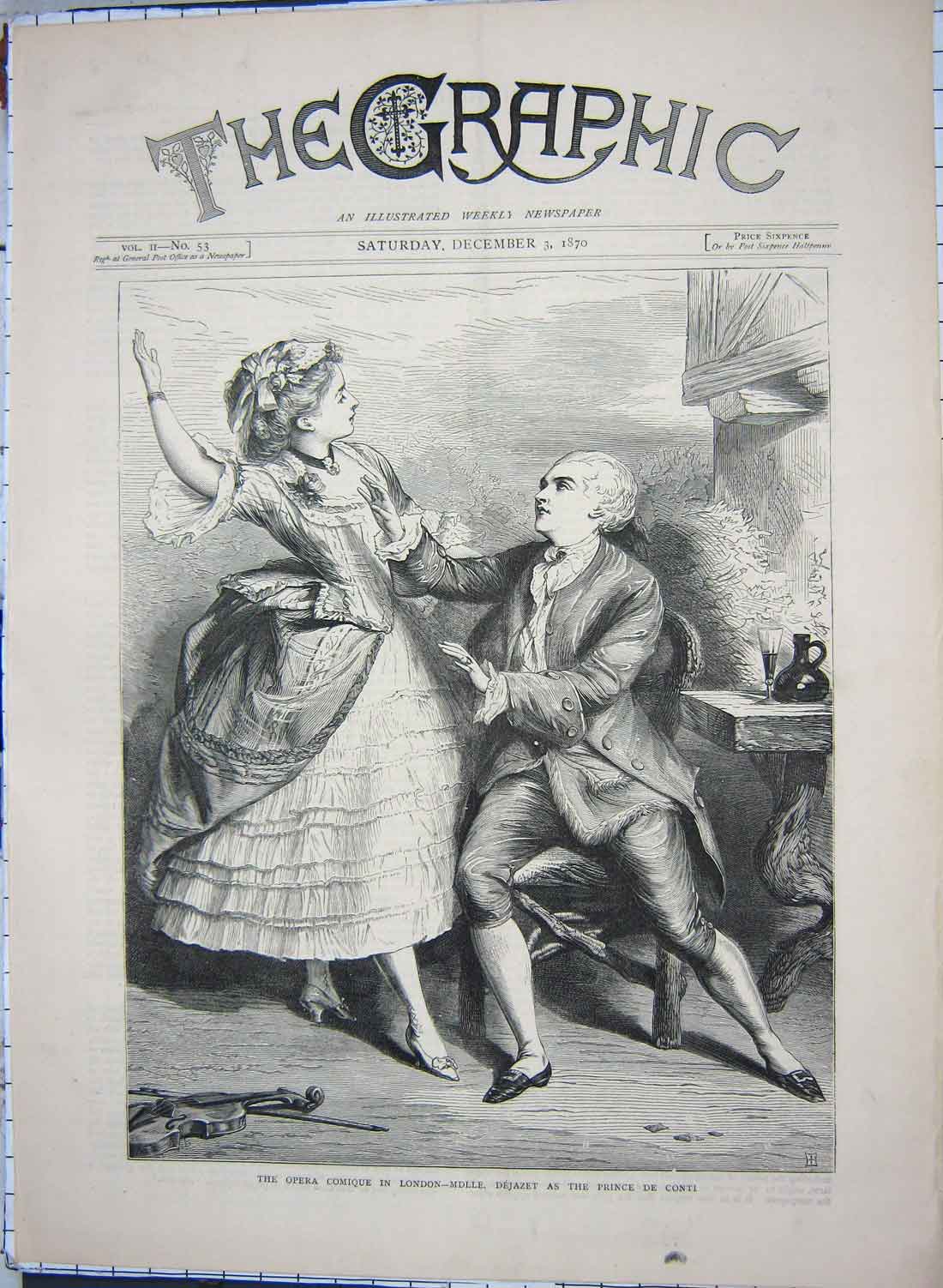 Original Old Antique Print 1870 Opera Comique London Dejazet Prince Conti Dance