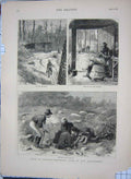 Original Old Antique Print 1878 GCanada Emigrant Life Backwoods Mining 19th