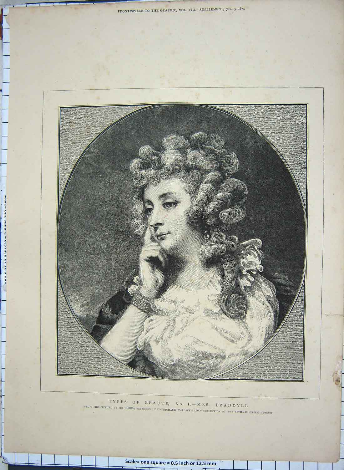 Original Old Antique Print 1874 Portrait Mrs Braddyll Beautiful Woman Victorian