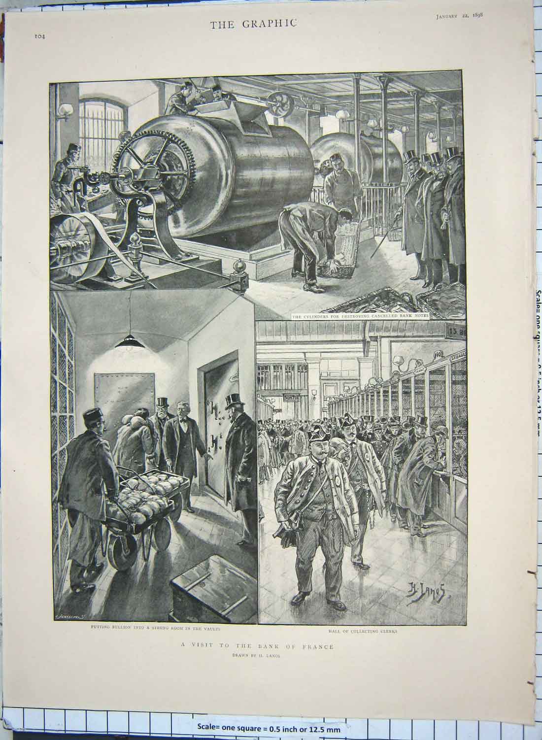 Old Antique Print 1898 Bank France Notes Hall Collecting Clerks Bullion 19th