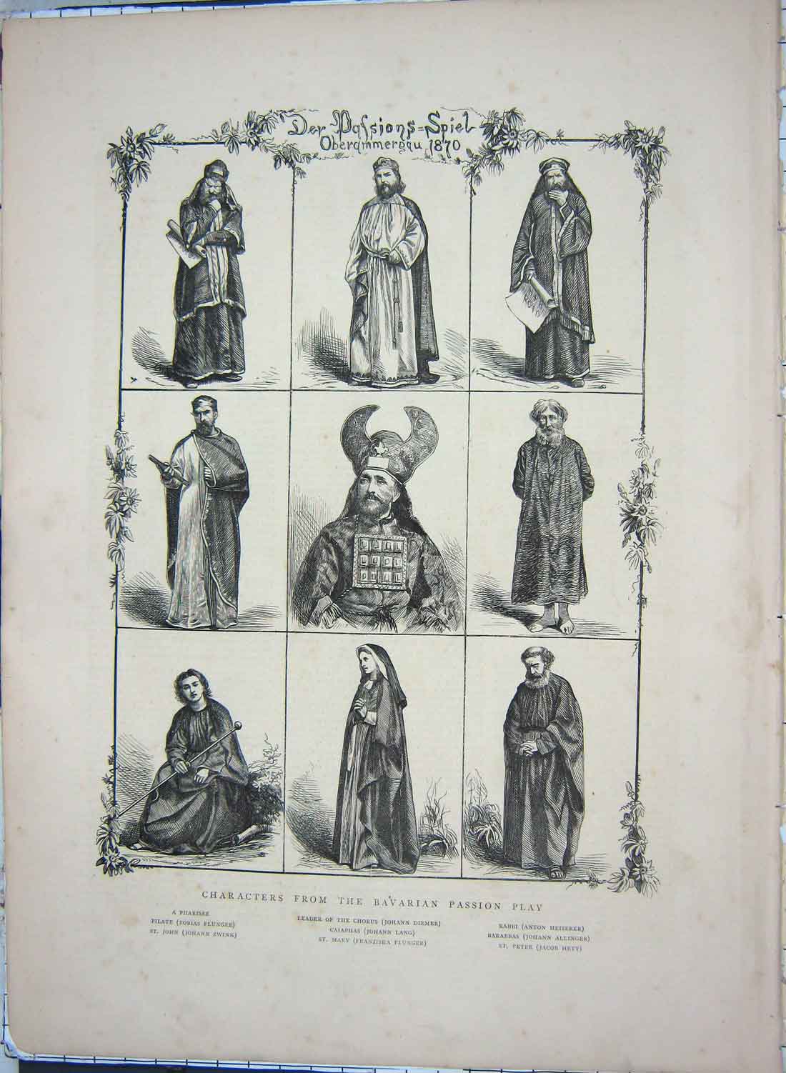 Old Antique Print 1870 Bavarian Passion Play Flunger Diemer Lang Allinger 19th