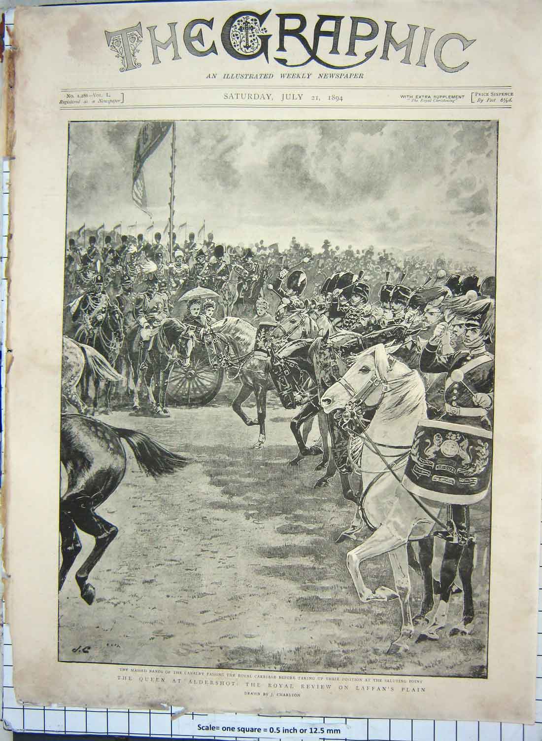 Old Antique Print 1894 Queen Aldershot Royal Review Laffan'S Plain Bands 19th