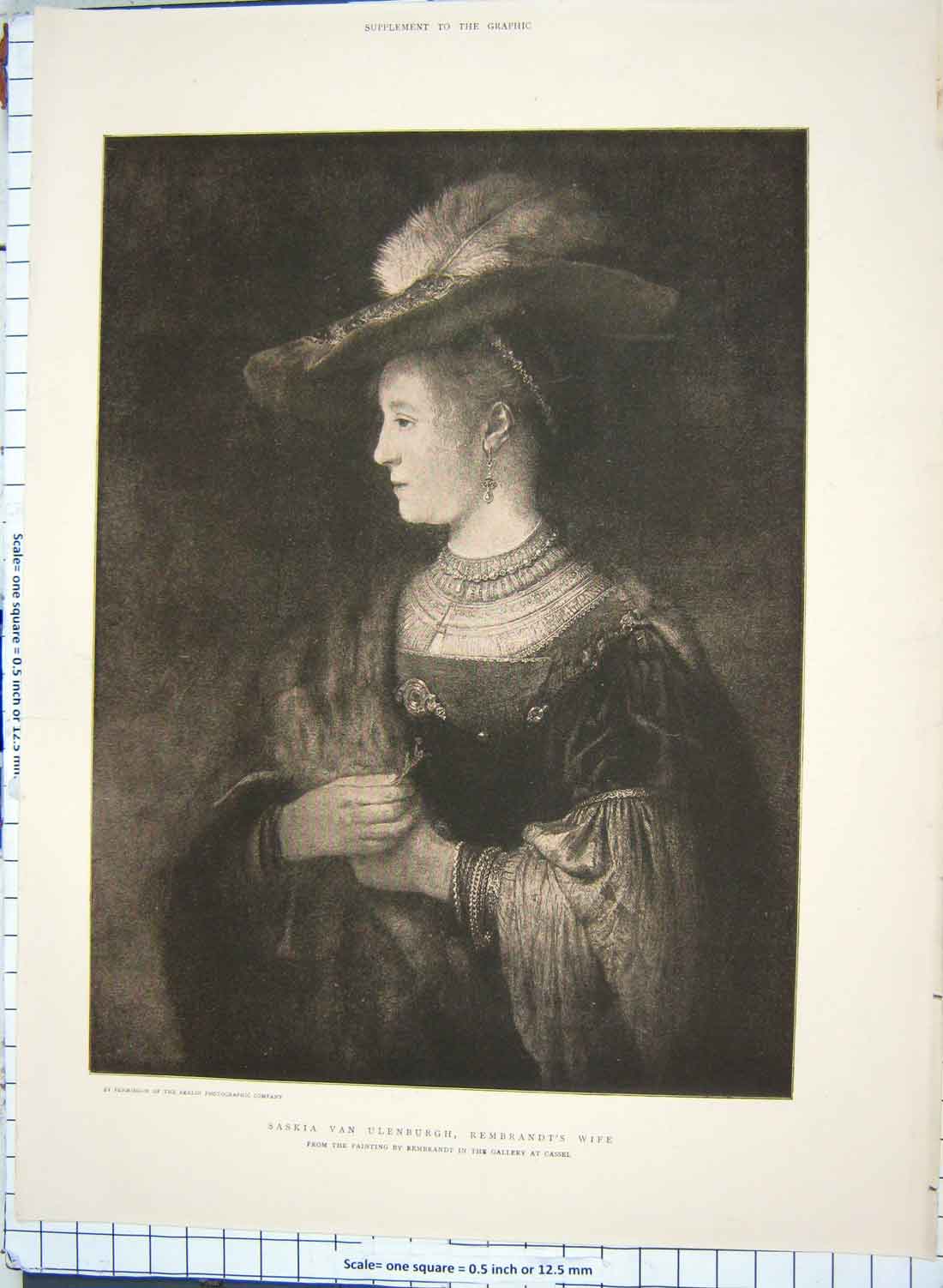 Old Antique Print Colour Portrait Saskia Van Ulenburgh Rembrandt'S Wife