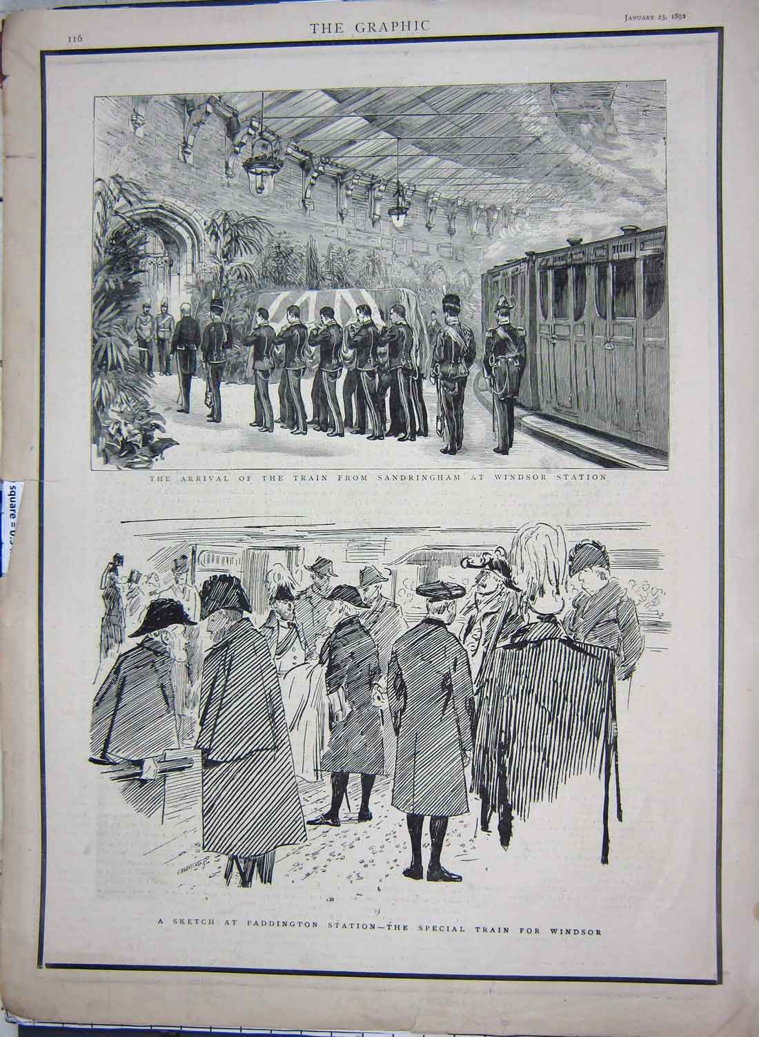 Original Old Antique Print 1892 Paddington Railway Station Windsor Sandringham