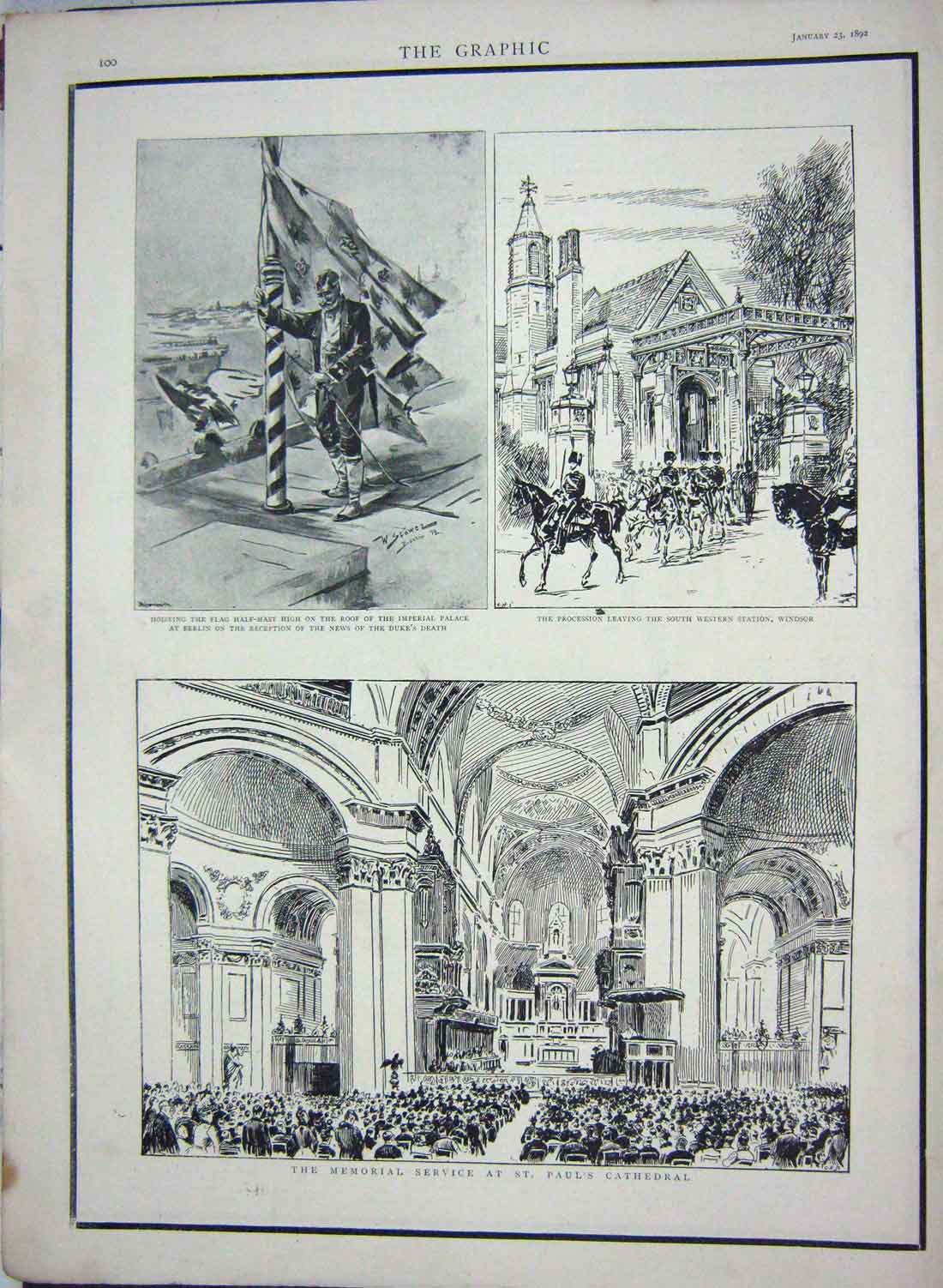 Original Old Antique Print 1892 Service Paul'S Cathedral Palace Berlin Windsor