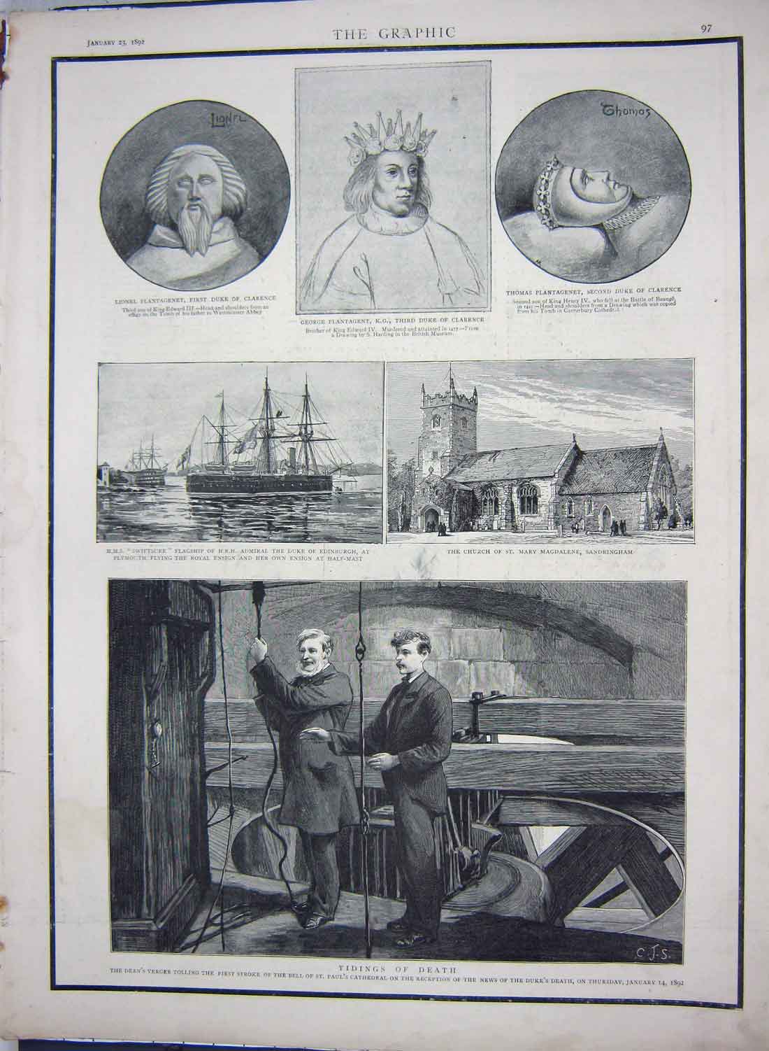 Old Antique Print 1892 Verger Paul'S Cathedral Swiftsure Ship Duke Church 19th