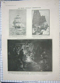Old Antique Print 1905 Ship Victory Trafalgar Nelson Greenwich Hospital 20th
