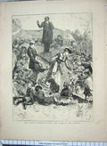 Original Old Antique Print 1872 London School Children Country Picnic Victorian