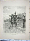 Original Old Antique Print 1894 Aldershot Provost Marshal Major Broackes Horses