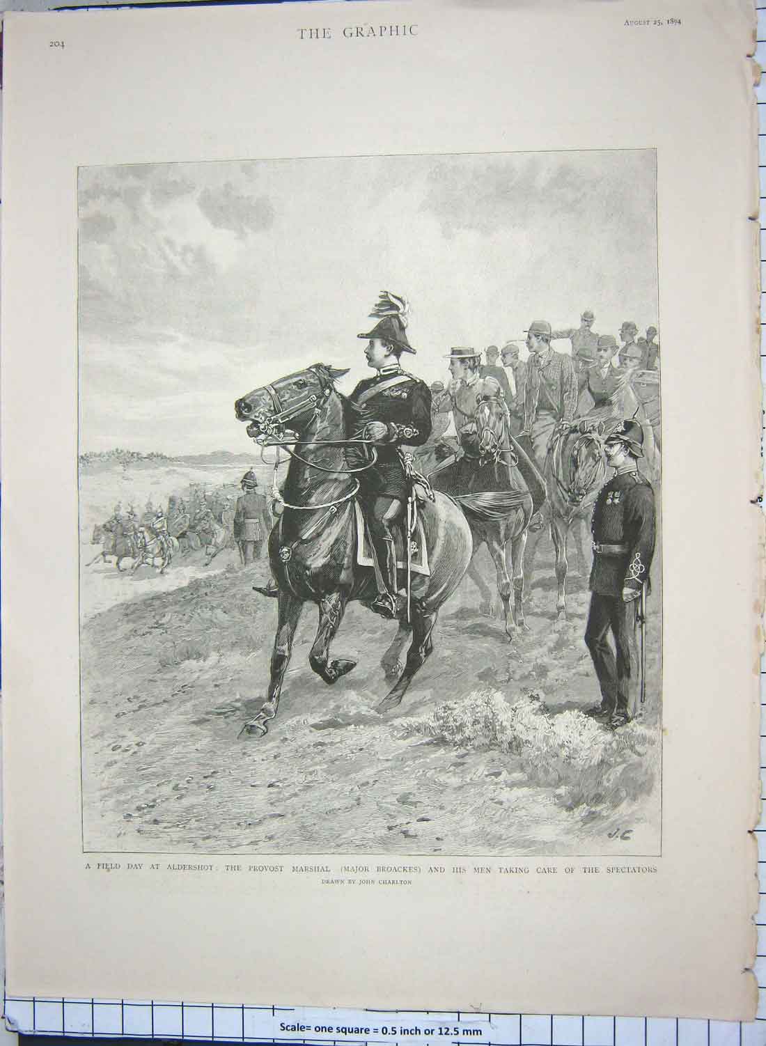 Original Old Antique Print 1894 Aldershot Provost Marshal Major Broackes Horses