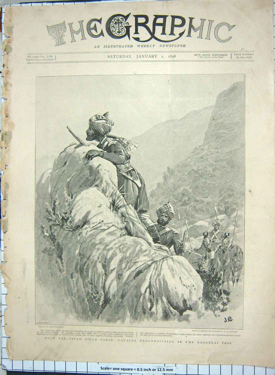 Old Antique Print 1898 Tirah Field Force Cavalry Bargolai Pass India War 19th