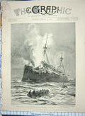 Original Old Antique Print 1893 United States Cruiser Ship Maine Havana Harbour