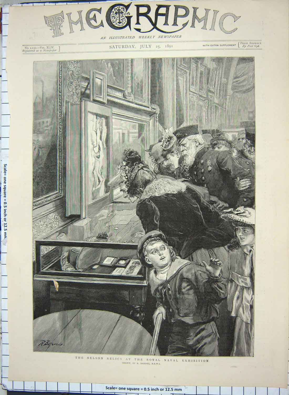 Original Old Antique Print 1891 Nelson Relics Royal Naval Exhibition Barnes Art