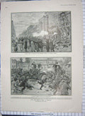 Original Old Antique Print 1905 Riots Moscow Philippoff Bakery Tverskaja Russia