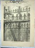 Old Antique Print 1887 Jubilee Naval Spithead Manning Yards Minotaur Ship 19th