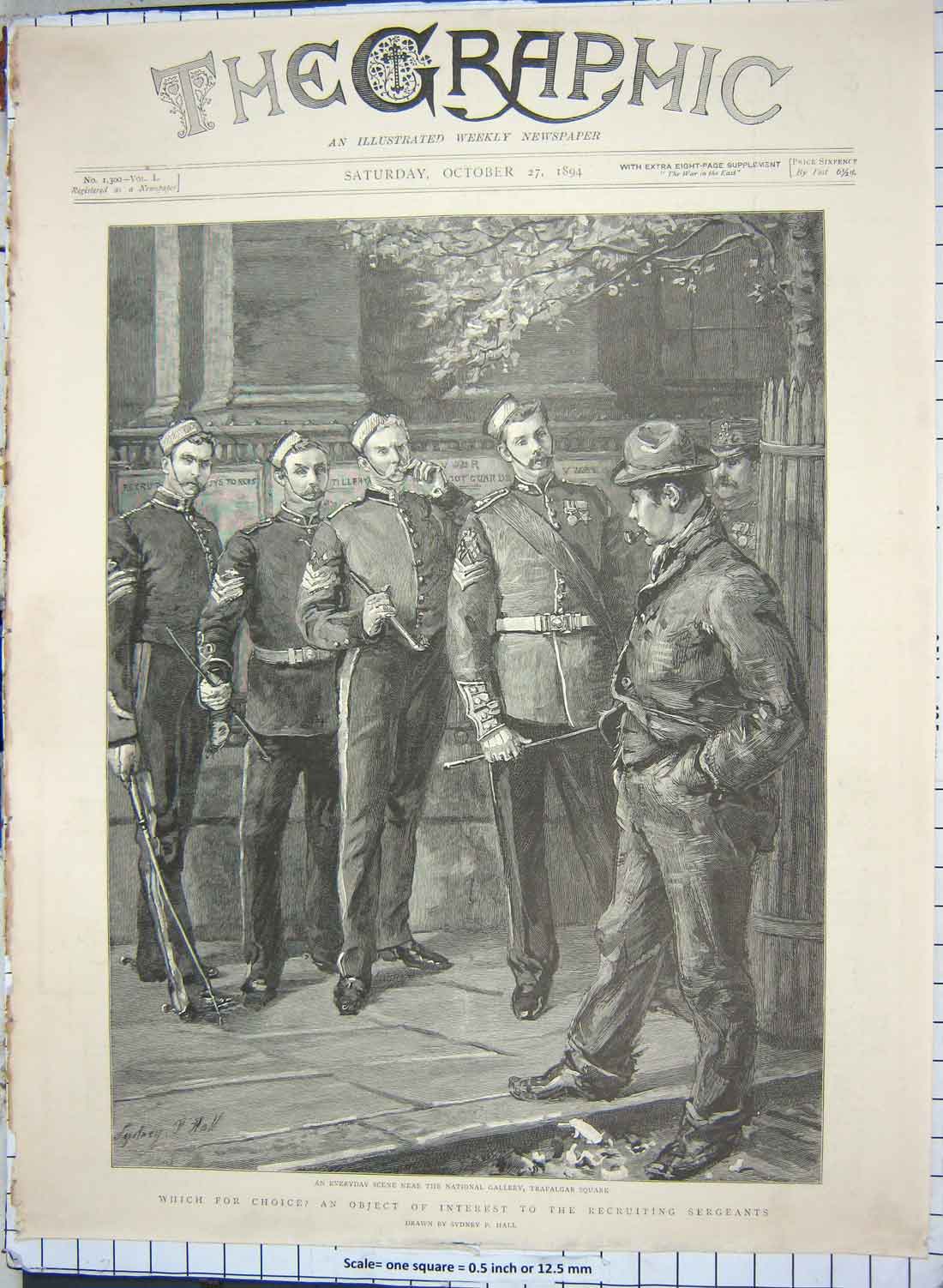 Original Old Antique Print 1894 Recruiting Sergeants Siers Trafalgar London
