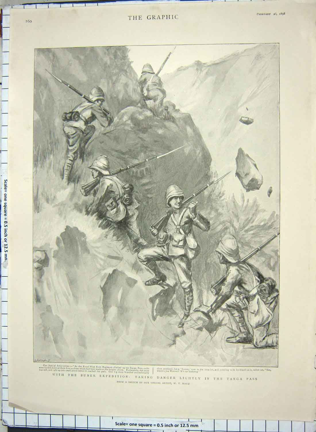 Old Antique Print 1898 Buner Expedition Tanga Pass Kent Regiment War Army 19th