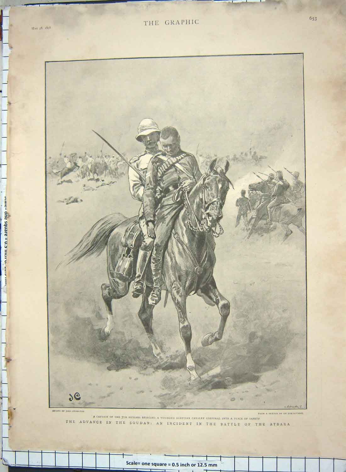 Original Old Antique Print 1898 War Soudan Battle Atbara 7Th Hussars Egypt Army