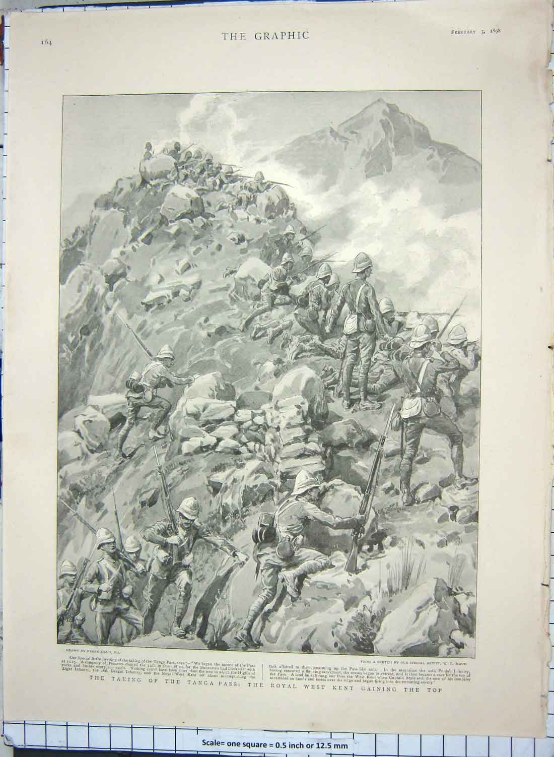 Original Old Antique Print 1898 Tanga Pass Royal West Kent Siers War Battle
