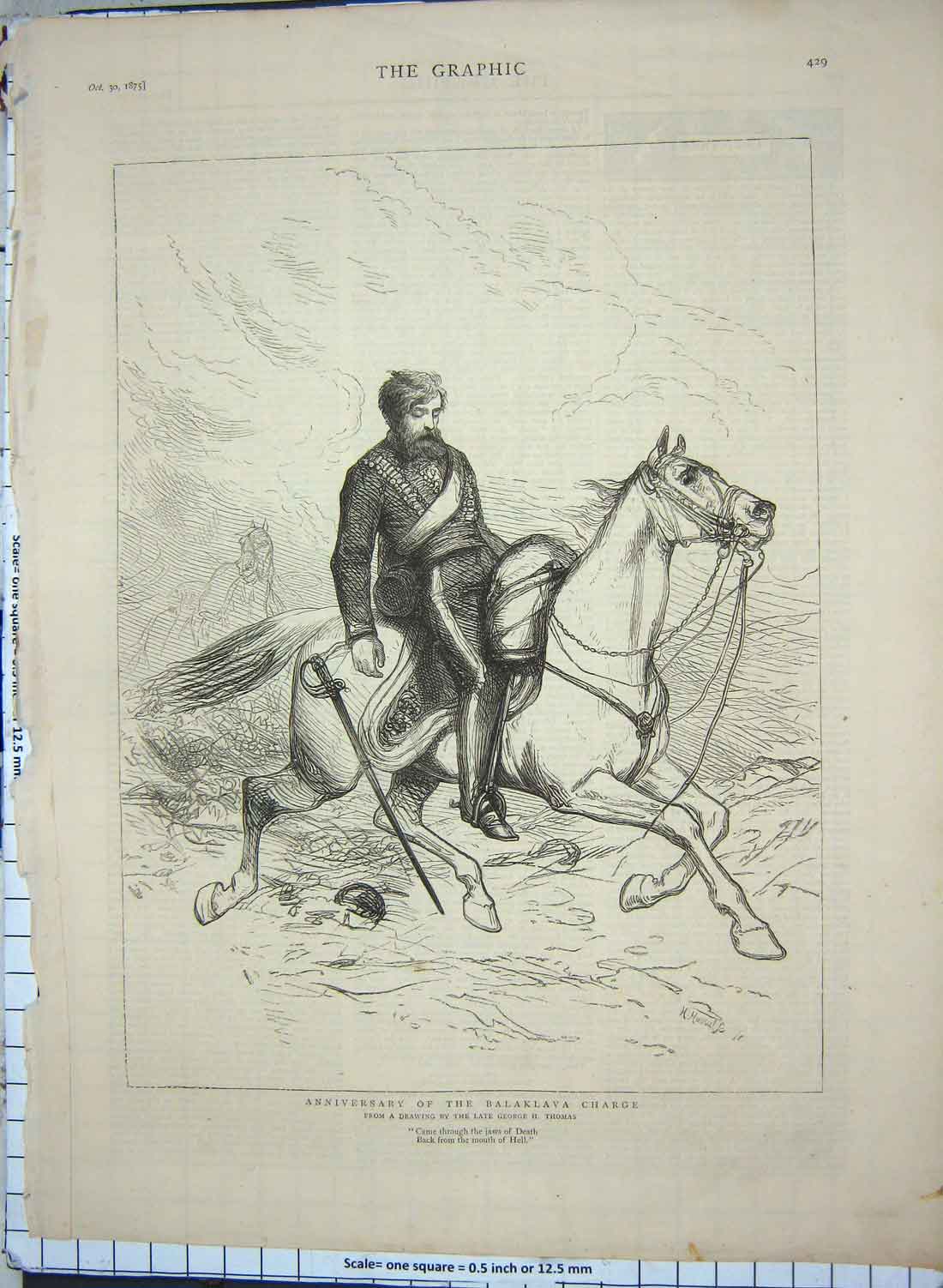 Original Old Antique Print 1875 Balaklava Charge Sier Horse War George Thomas
