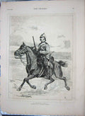 Original Old Antique Print 1875 Portrait Dragoon Scout Sier Horse War Victorian