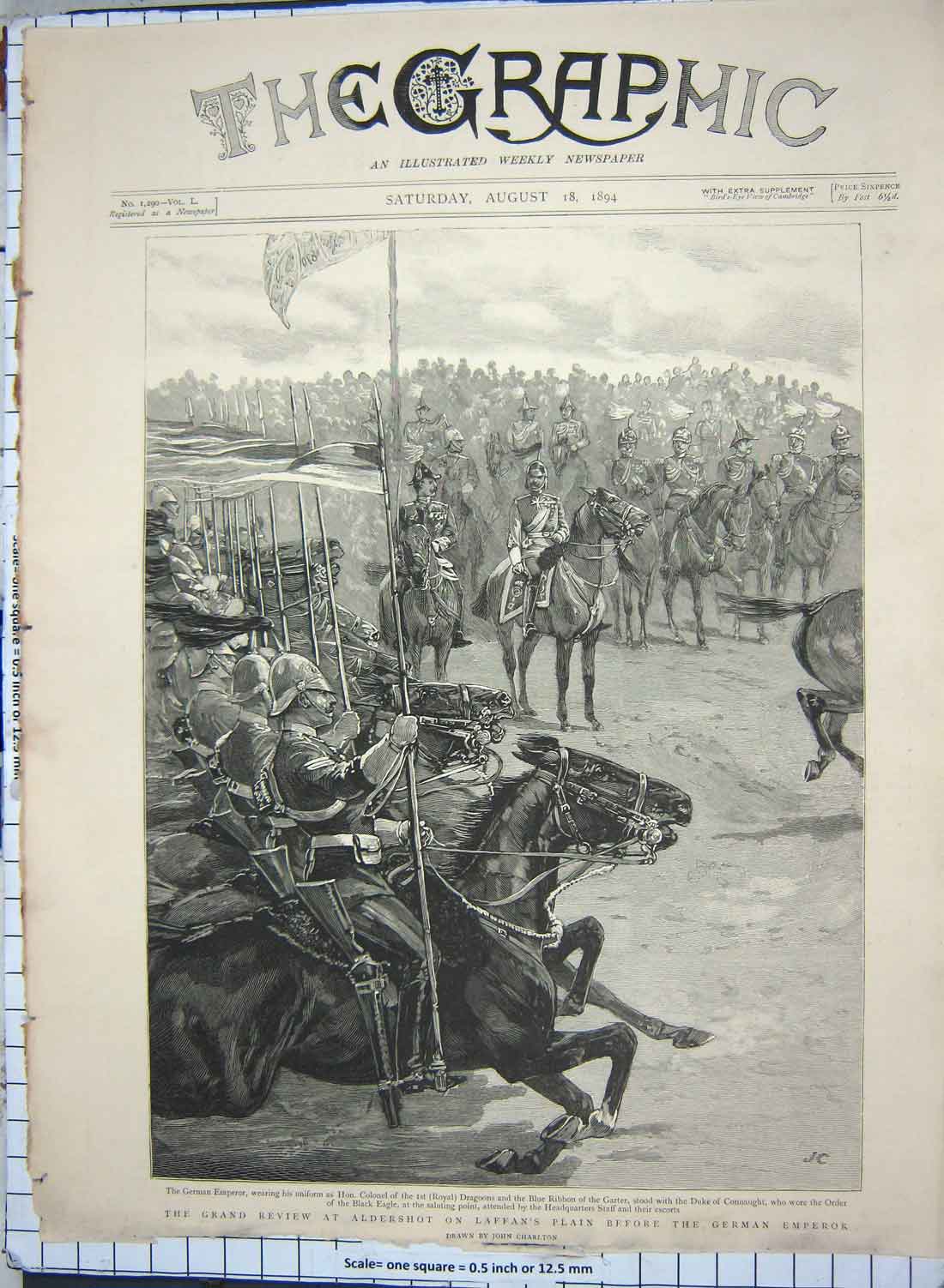 Old Antique Print 1894 Review Aldershot Laffan German Emperor Connaught 19th